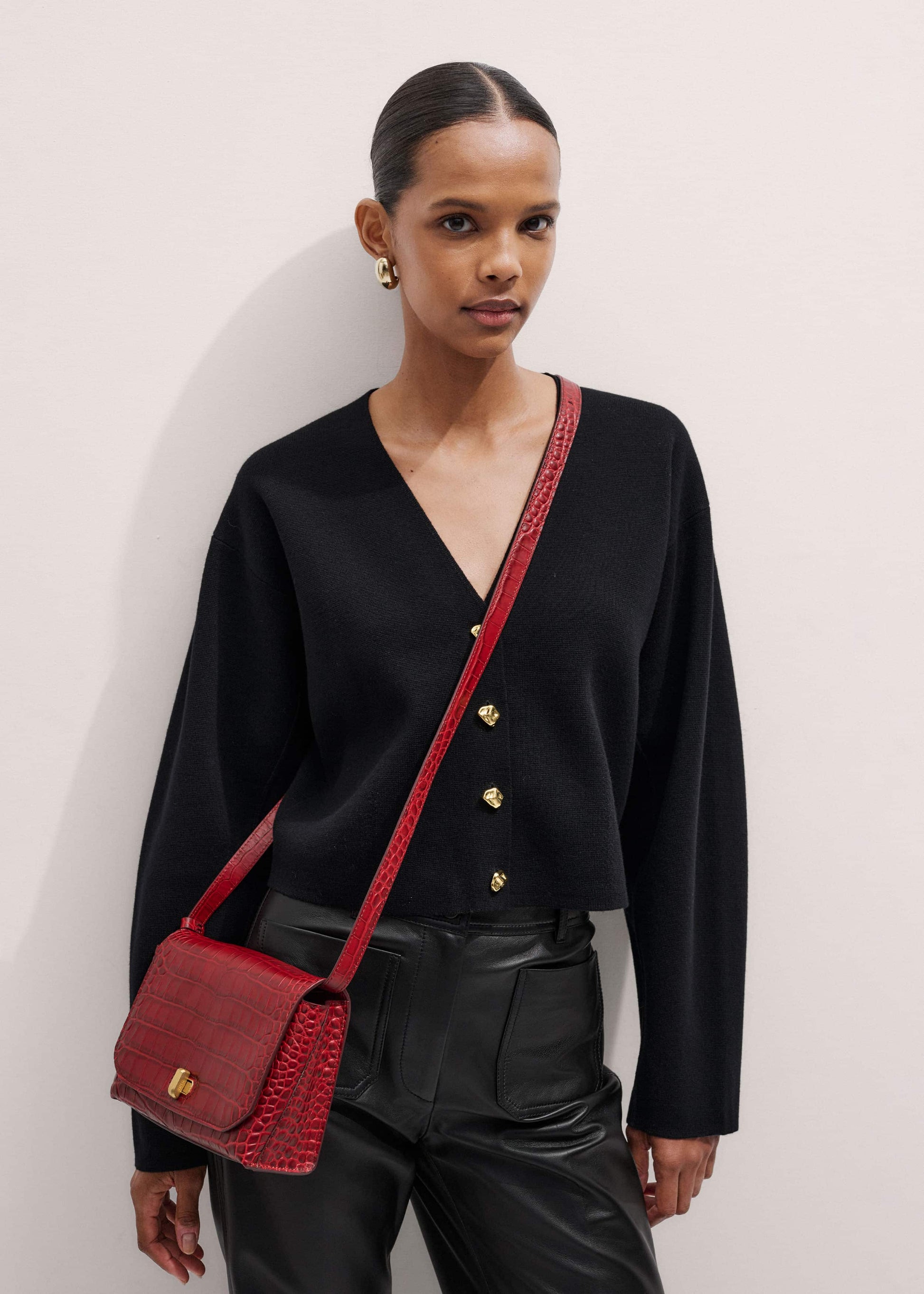 ME and EM Accessories Red Leather Croc Print Clutch 2-in-1 Bag