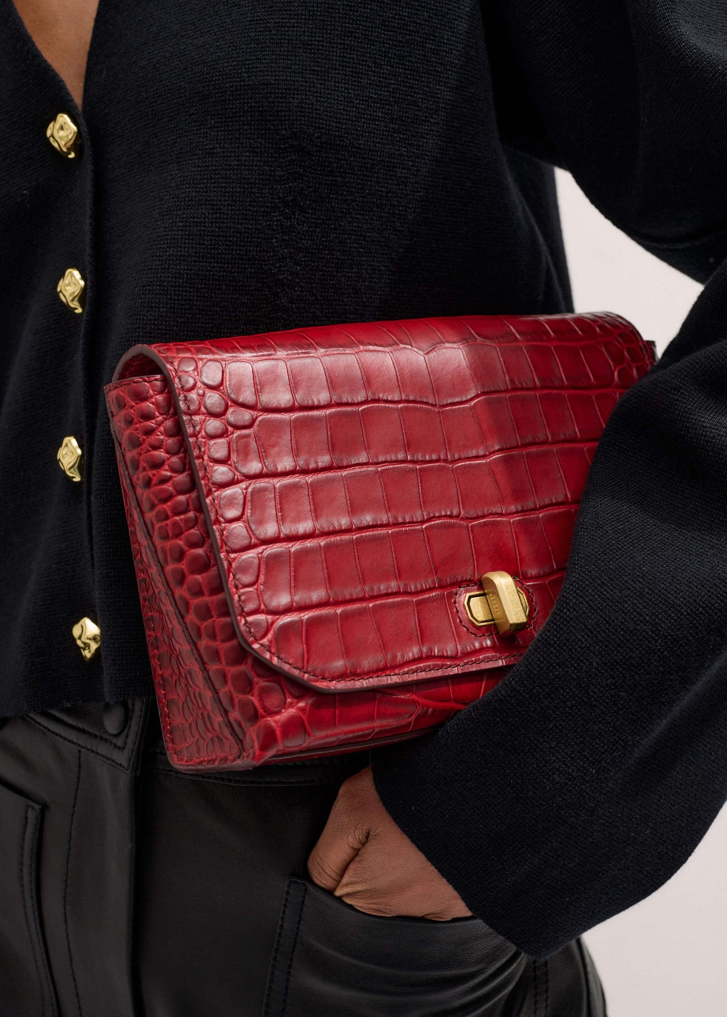 ME and EM Accessories Red Leather Croc Print Clutch 2-in-1 Bag