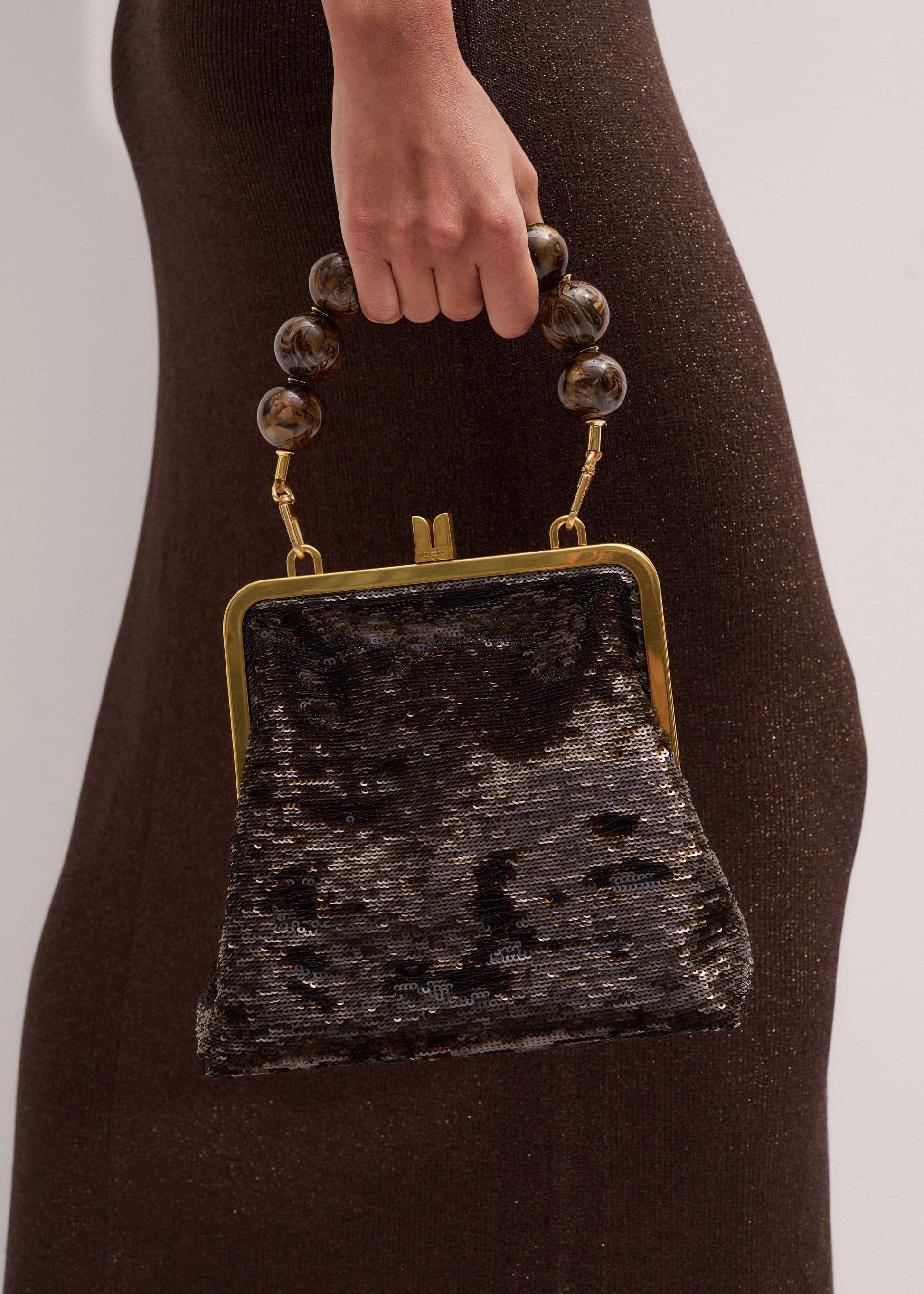 ME and EM Accessories Brown Sequin Evening Bag