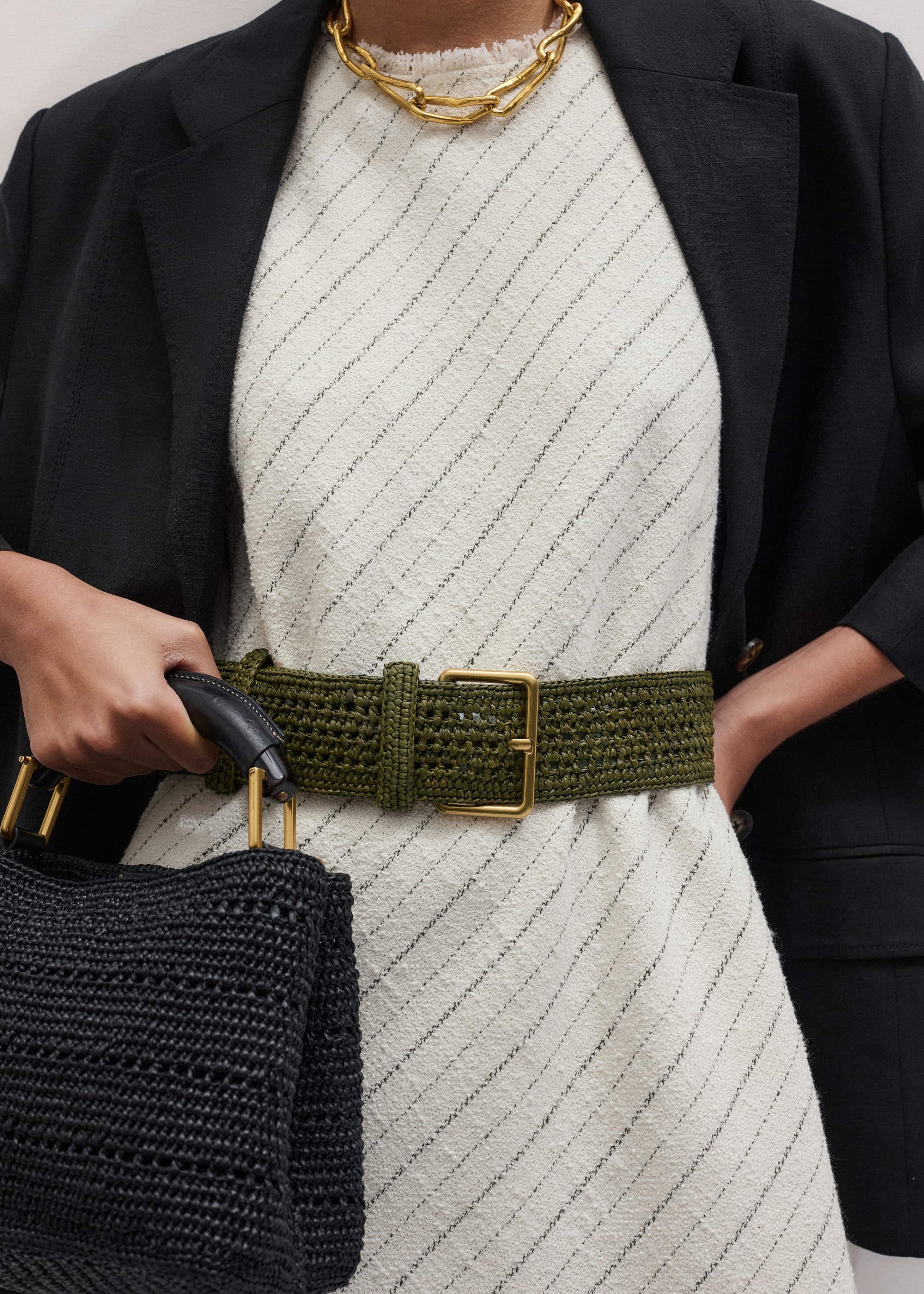 ME and EM Accessories Olive Green Raffia Wide Summer Belt