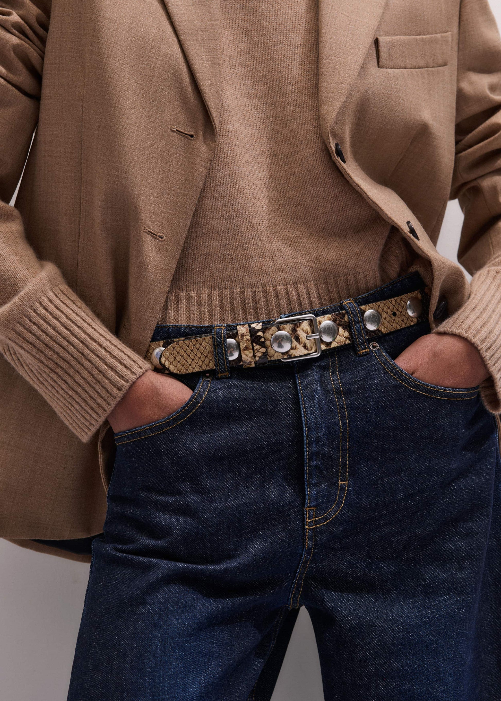 ME and EM Accessories Brown Snake Embossed Metal Stud Belt