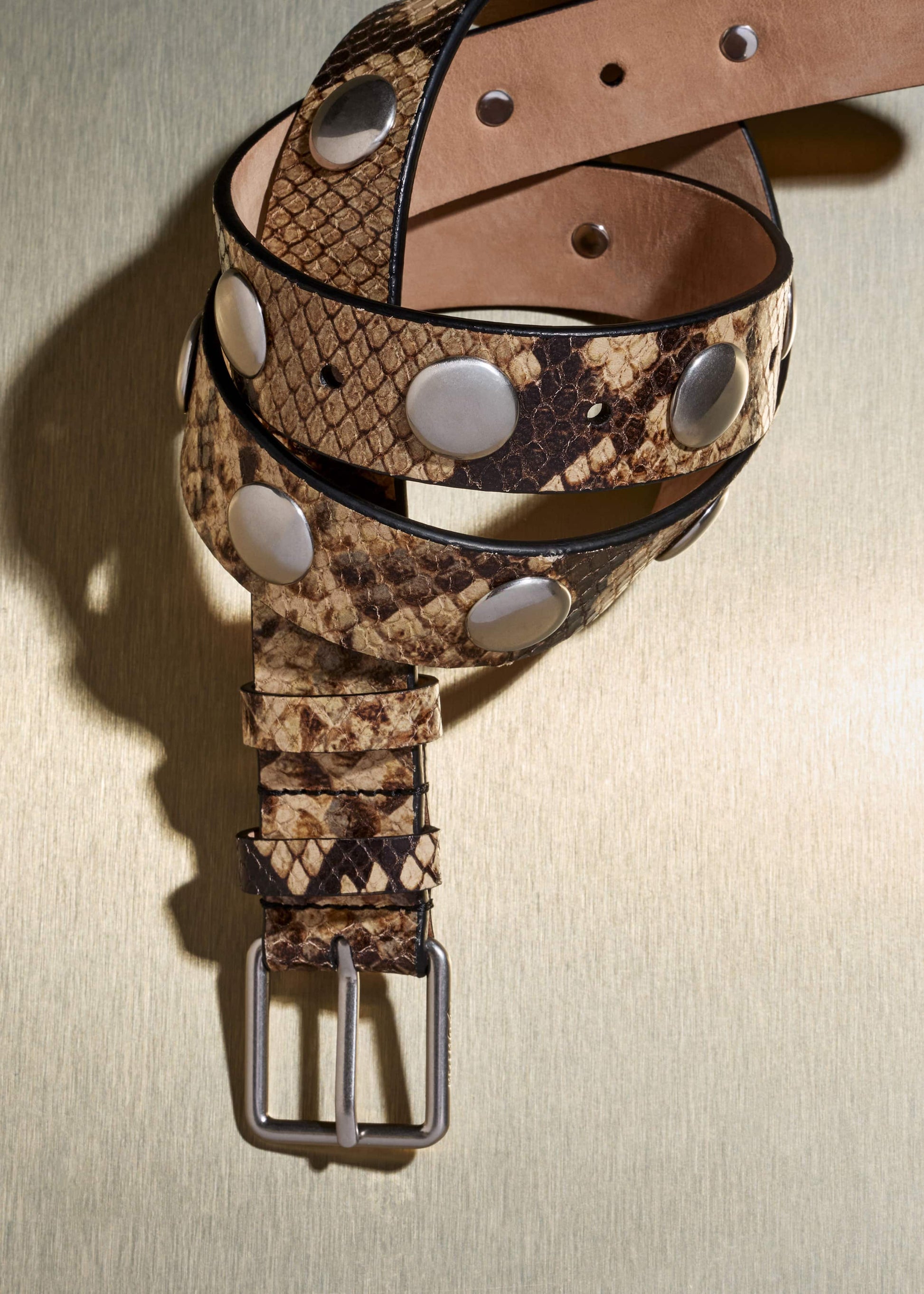 ME and EM Accessories Brown Snake Embossed Metal Stud Belt