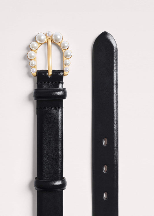 ME and EM Accessories Black Faux Pearl Buckle Belt