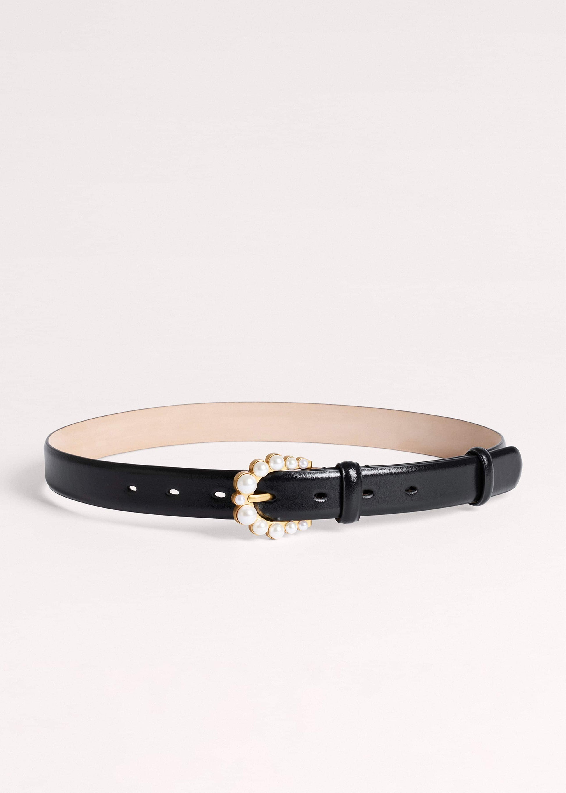 ME and EM Accessories Black Faux Pearl Buckle Belt