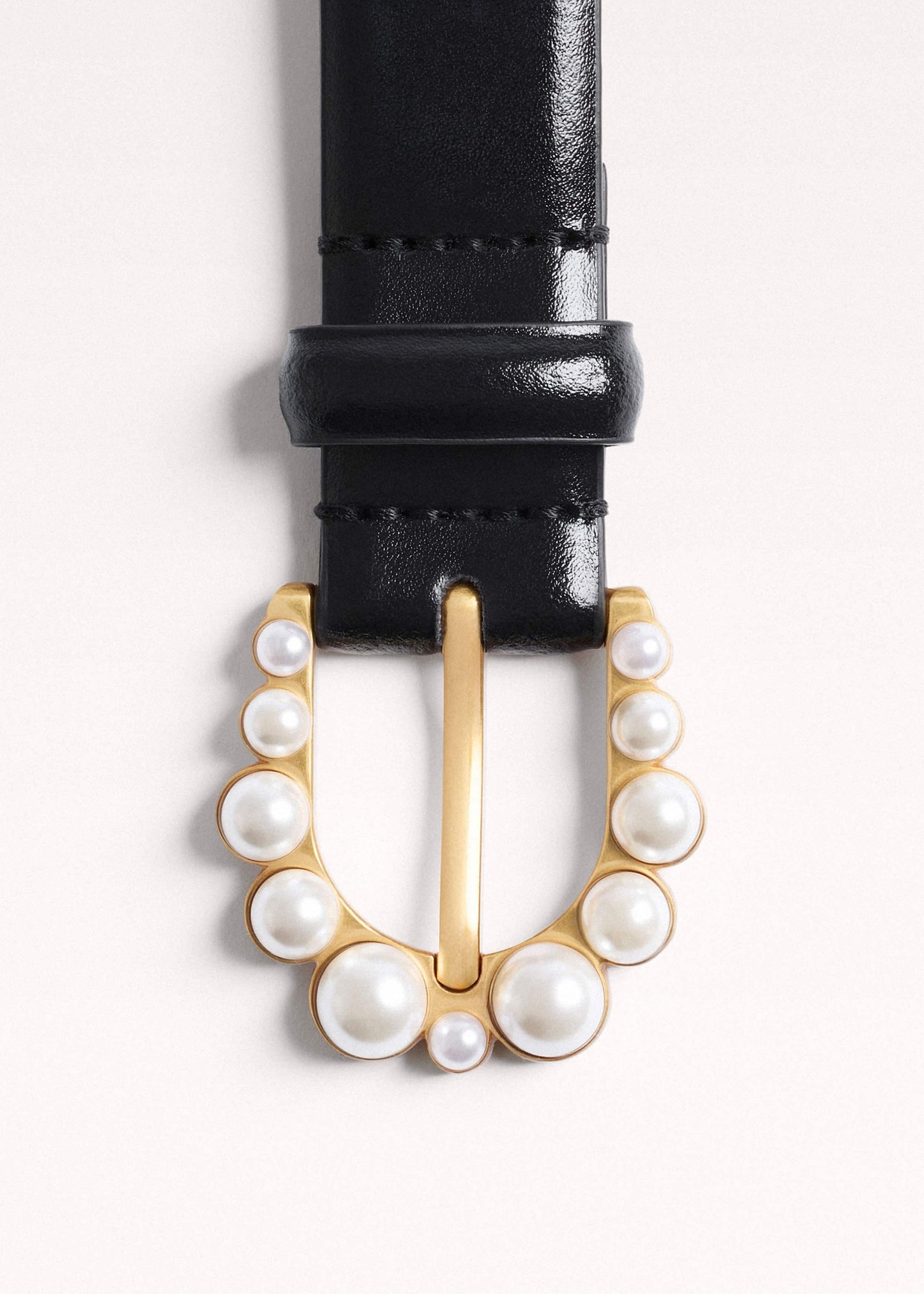 ME and EM Accessories Black Faux Pearl Buckle Belt