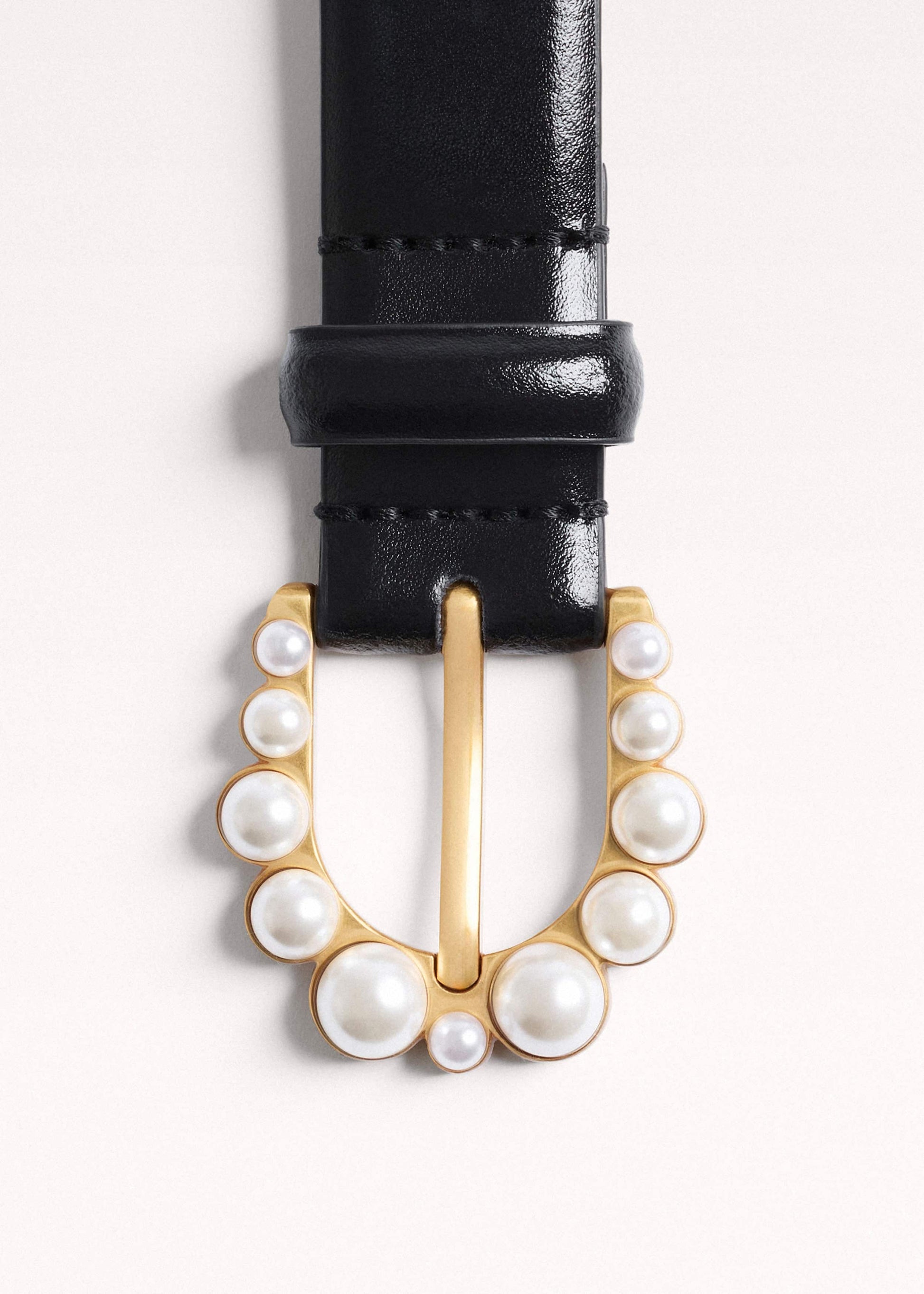 ME and EM Accessories Black Faux Pearl Buckle Belt