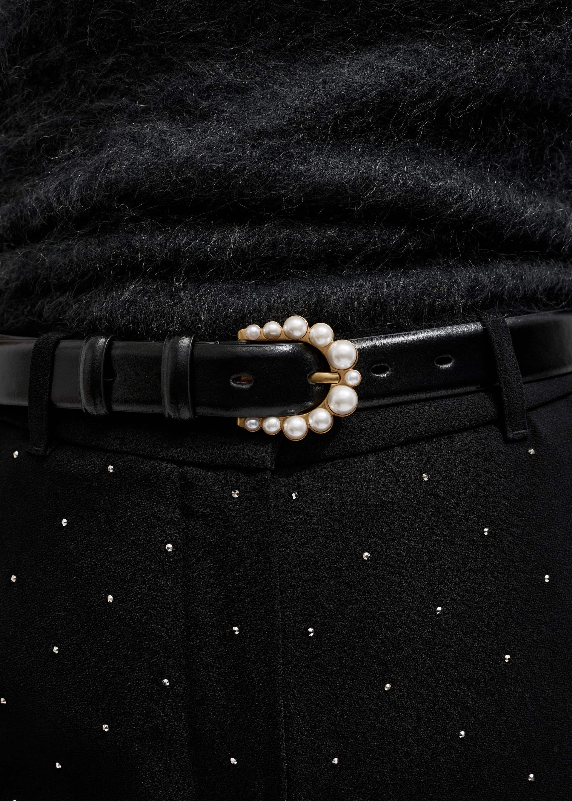 ME and EM Accessories Black Faux Pearl Buckle Belt