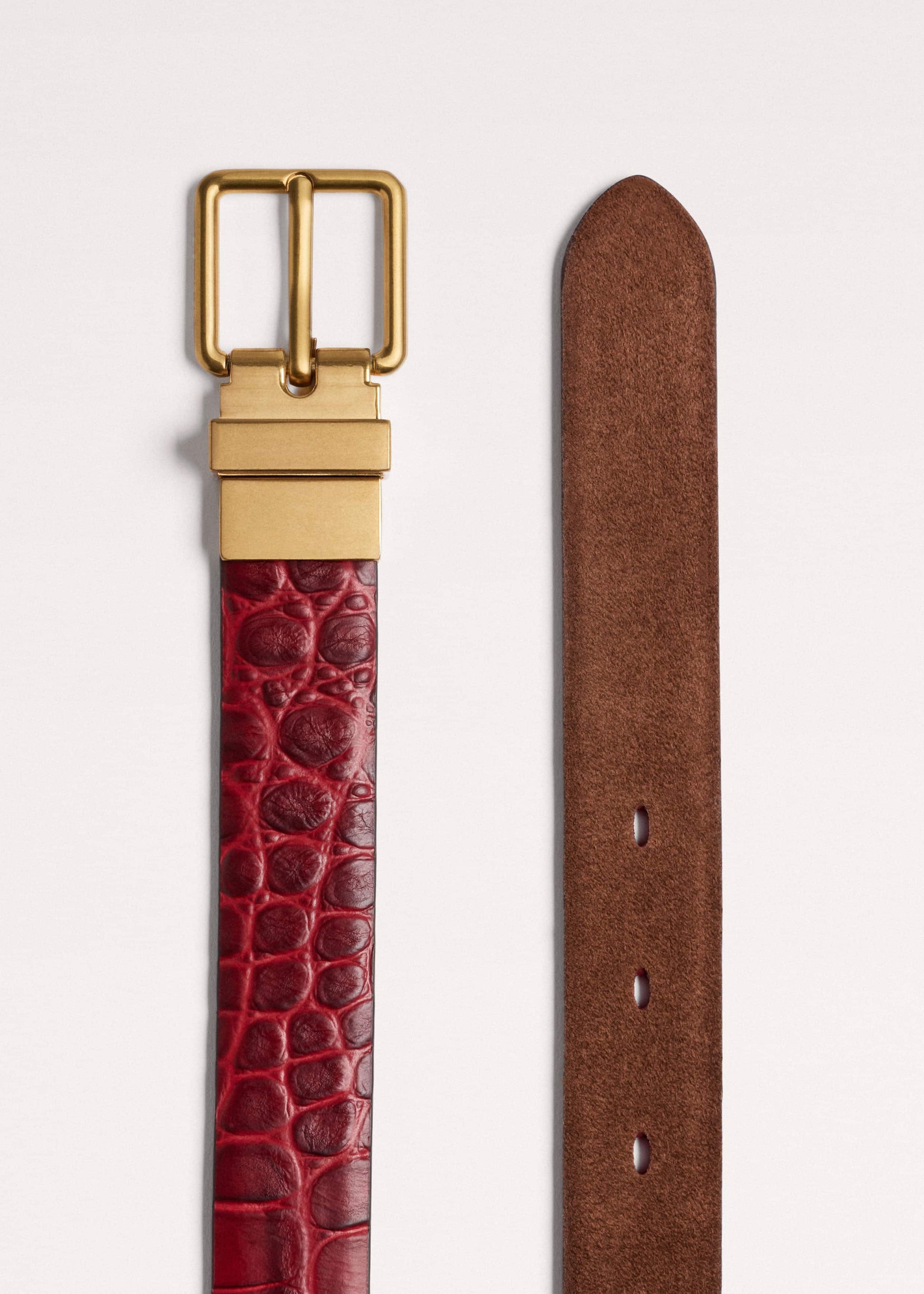 ME and EM Accessories Red Italian Croc Print Reversible Belt