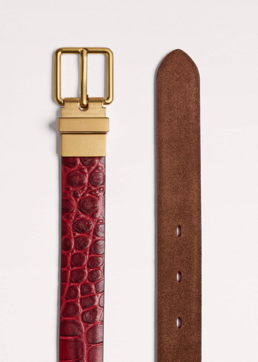 ME and EM Accessories Red Italian Croc Print Reversible Belt