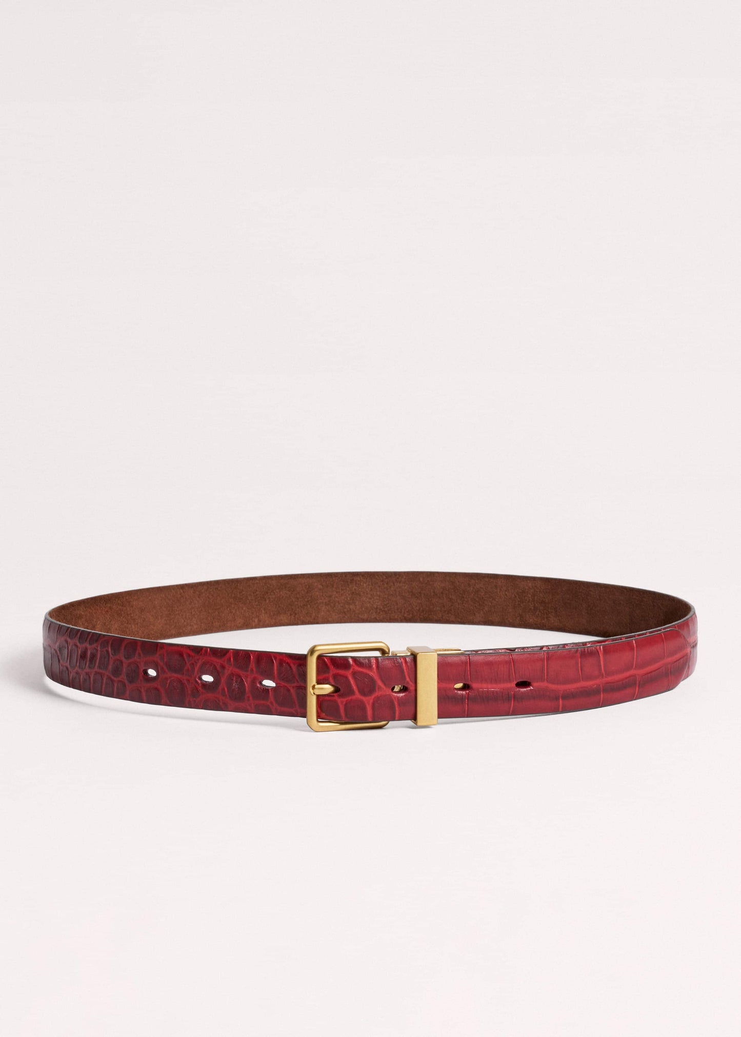 ME and EM Accessories Red Italian Croc Print Reversible Belt