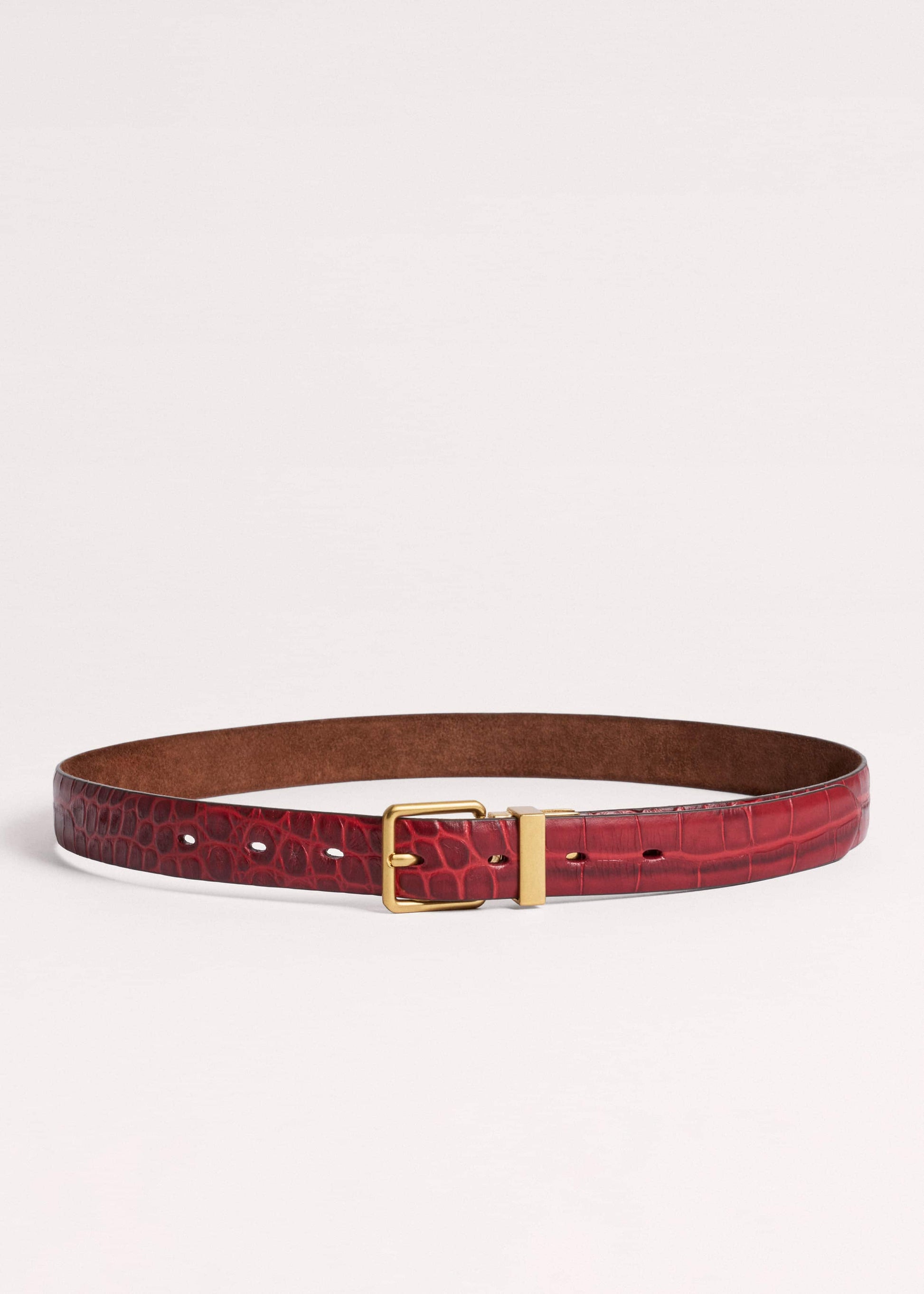 ME and EM Accessories Red Italian Croc Print Reversible Belt