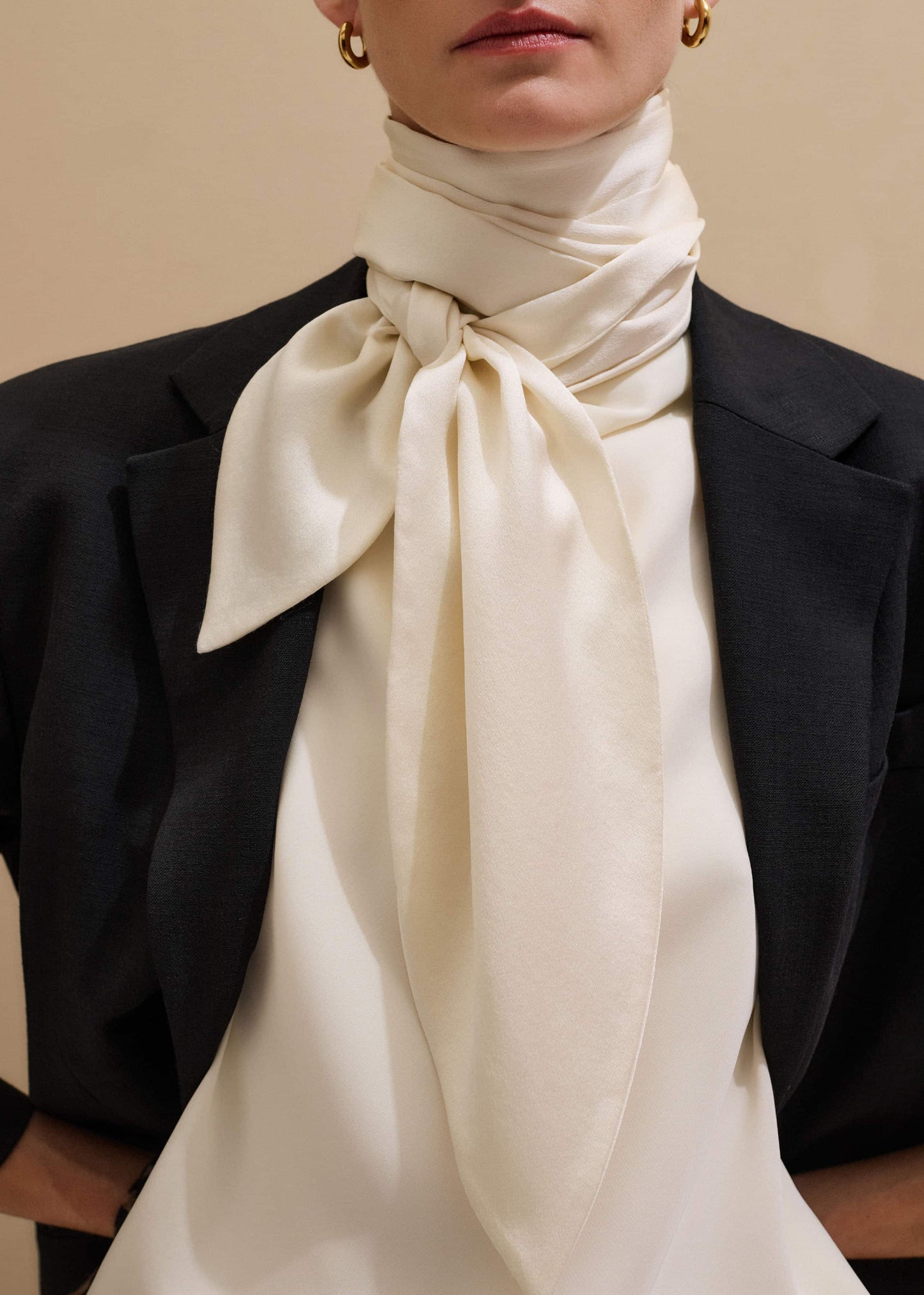 ME and EM Accessories Cream Silk Satin Evening Scarf