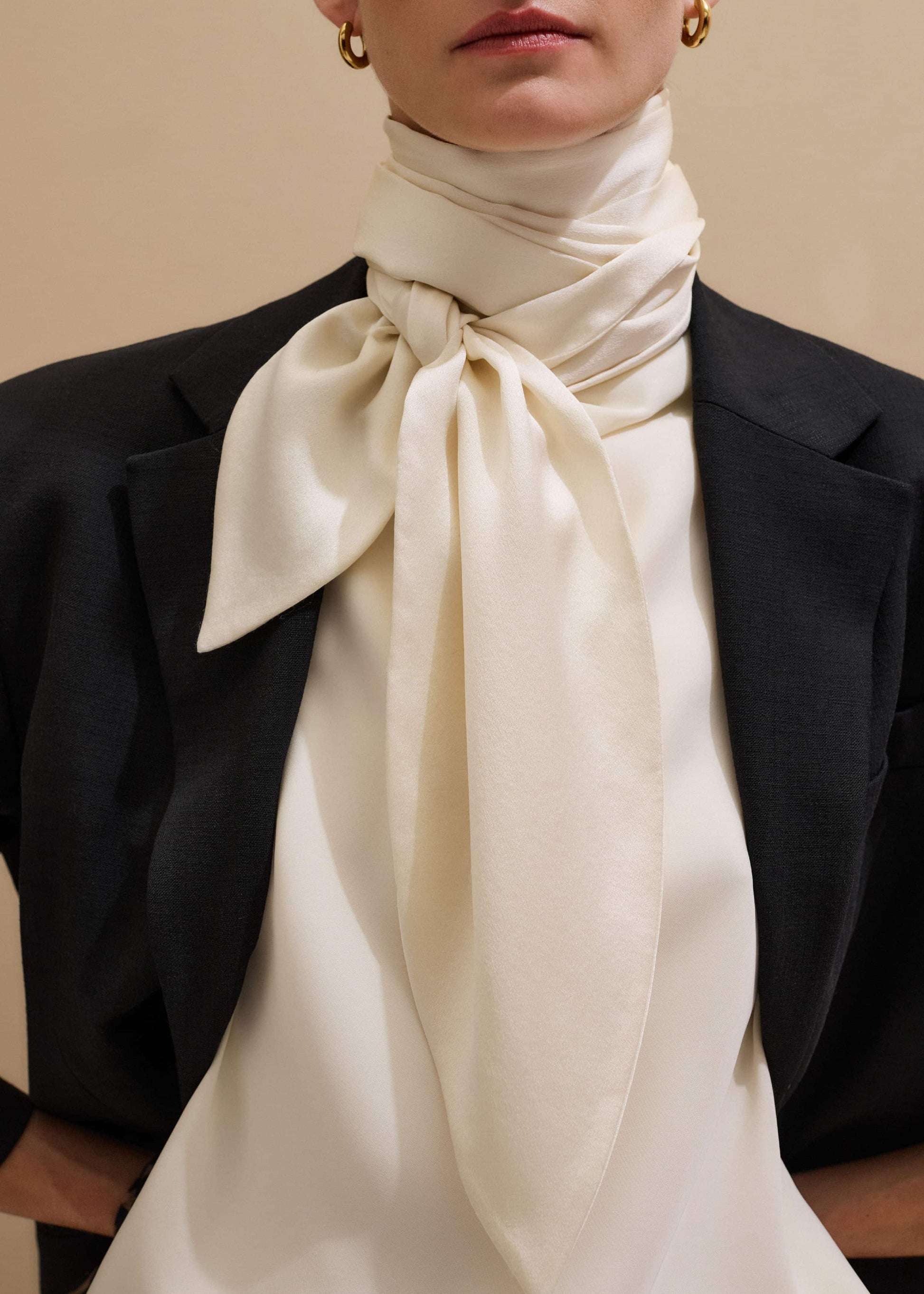 ME and EM Accessories Cream Silk Satin Evening Scarf