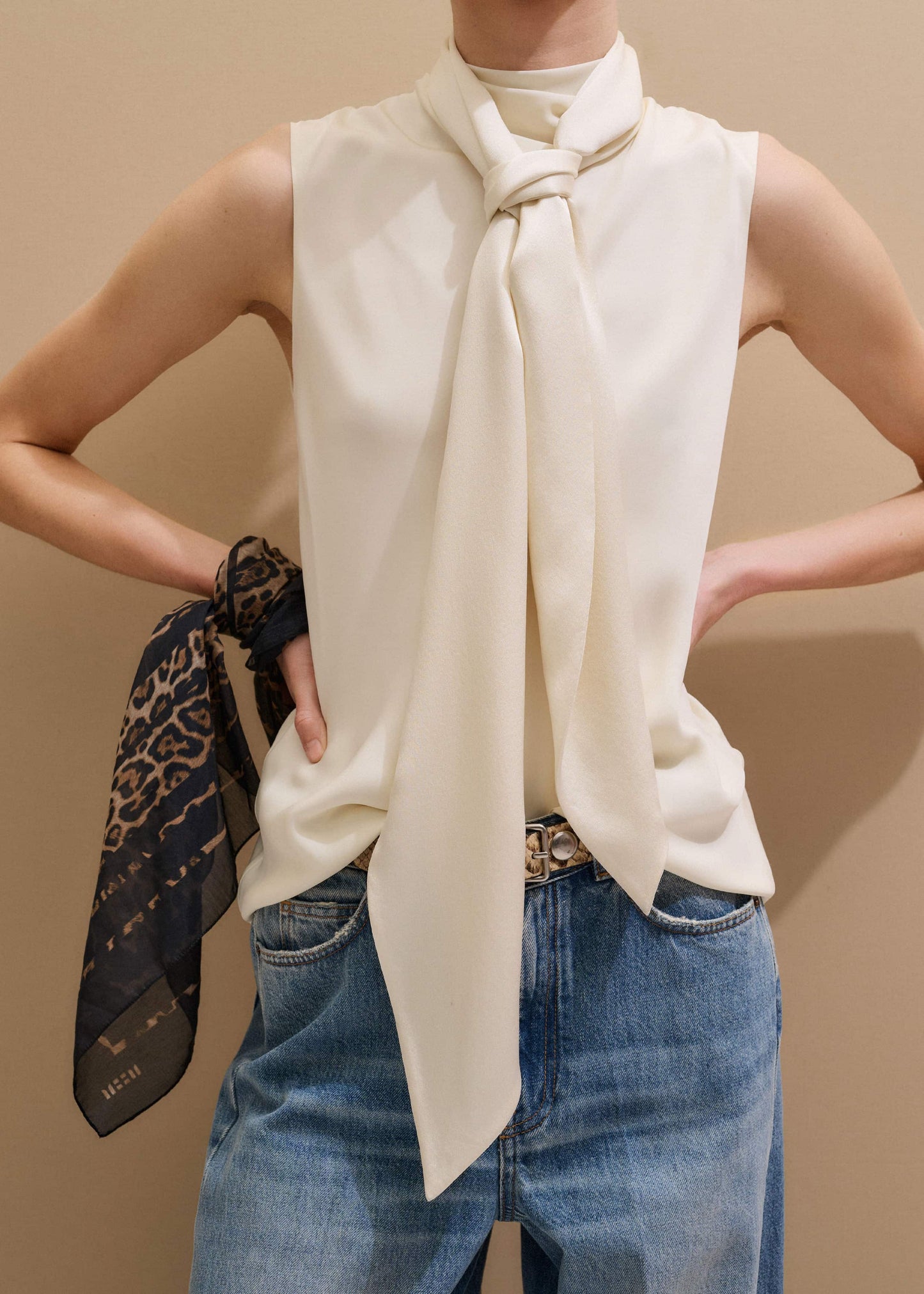 ME and EM Accessories Cream Silk Satin Evening Scarf
