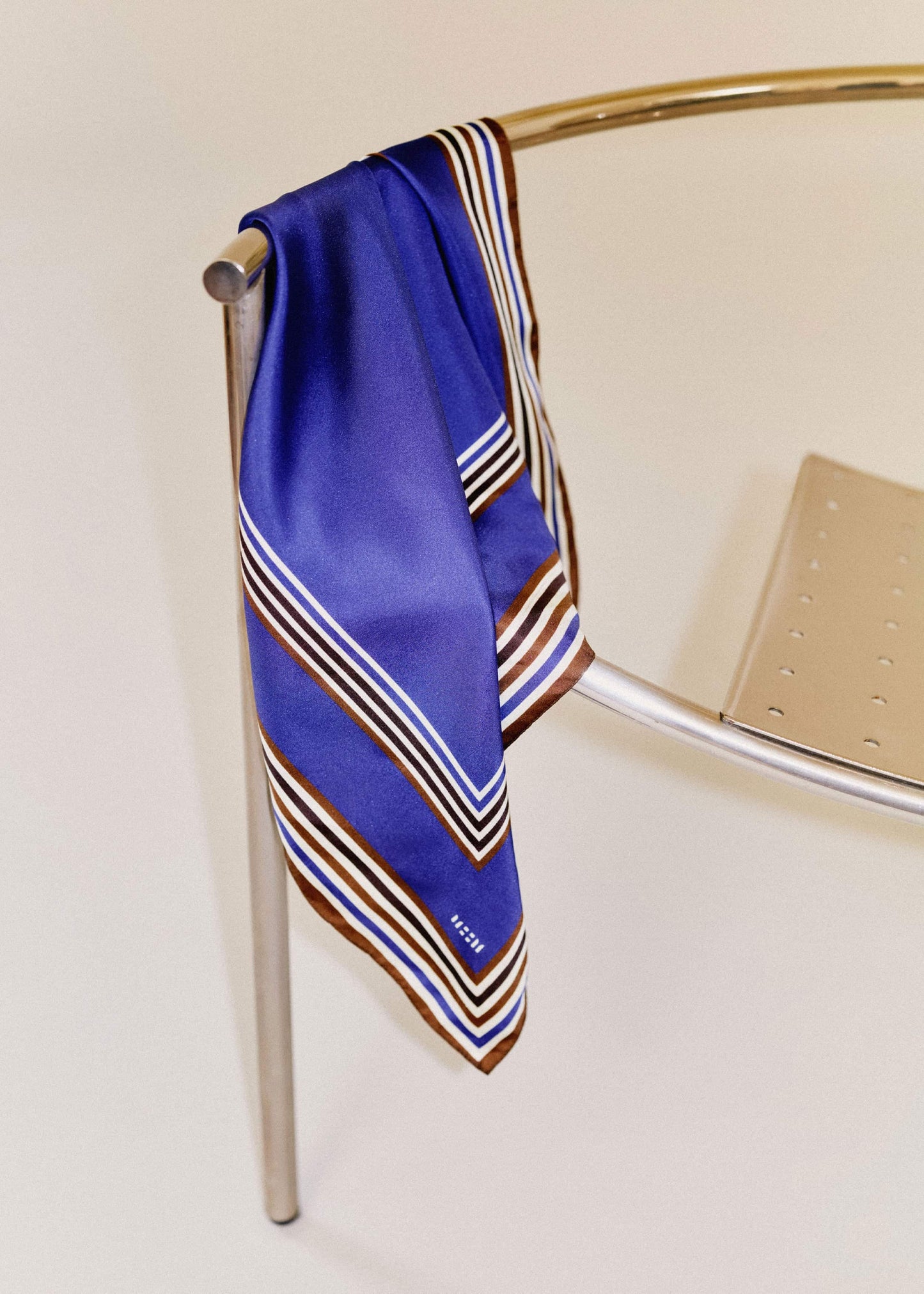 ME and EM Accessories Blue Striped Silk Multi-Border Scarf