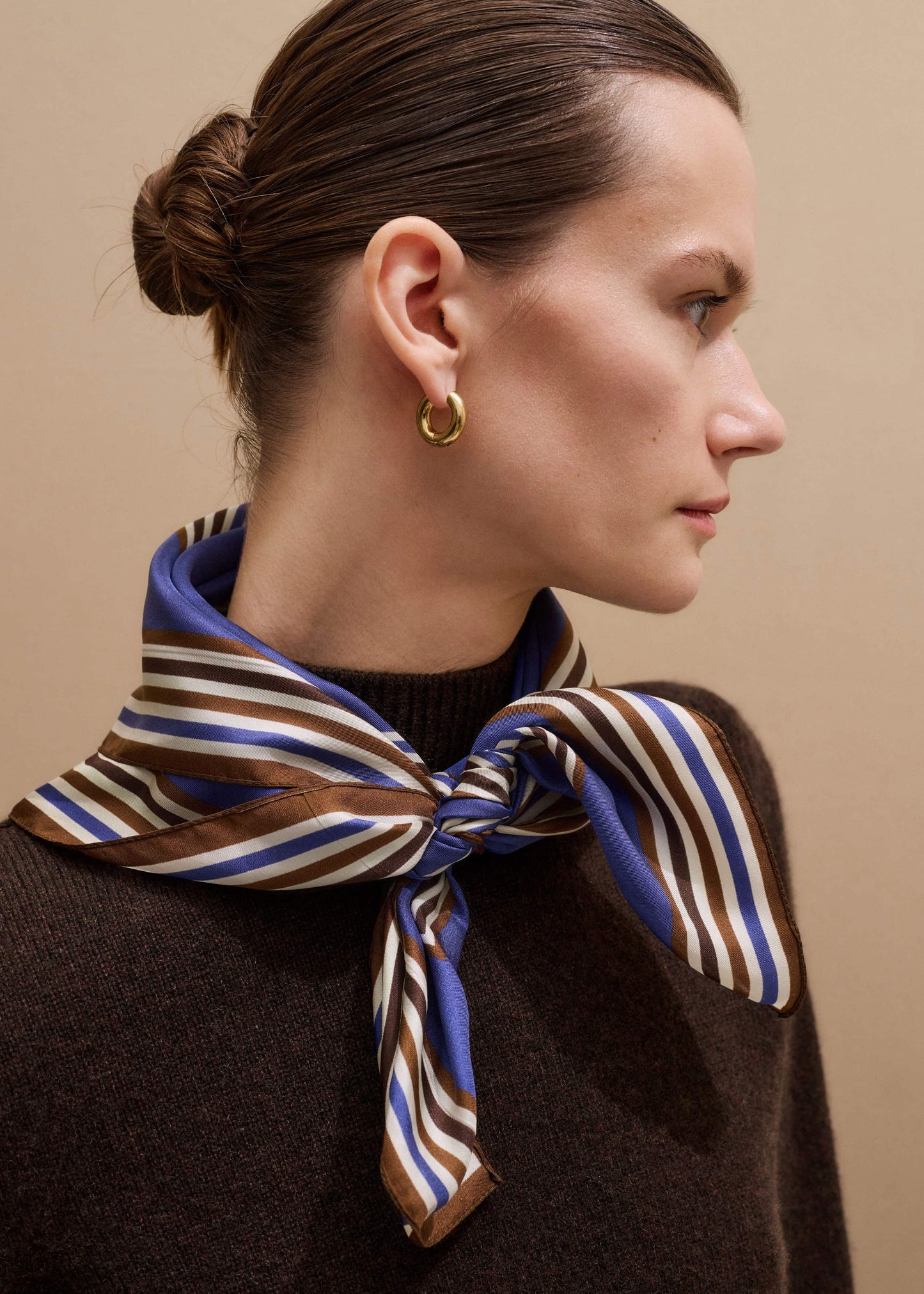ME and EM Accessories Blue Striped Silk Multi-Border Scarf