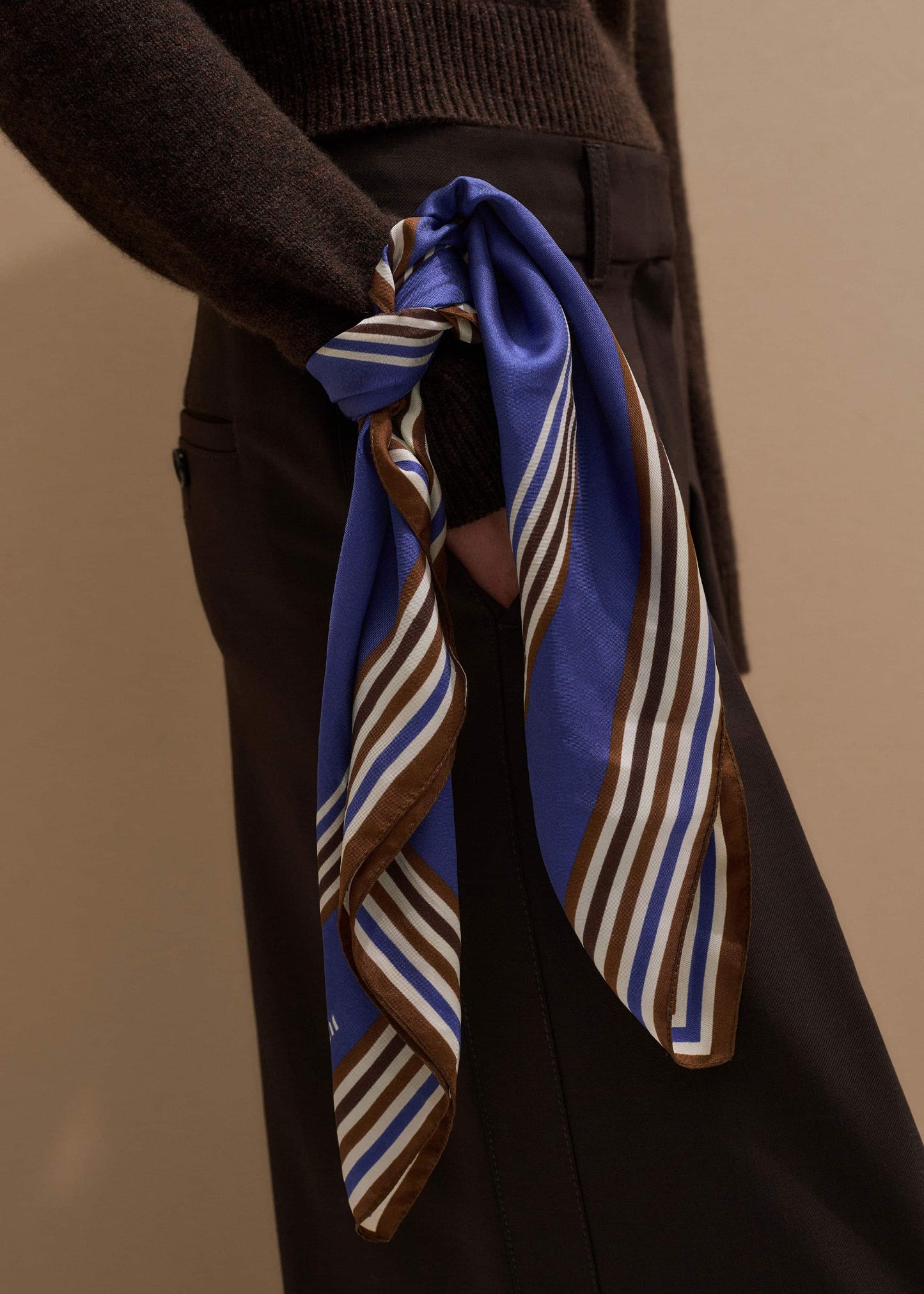 ME and EM Accessories Blue Striped Silk Multi-Border Scarf