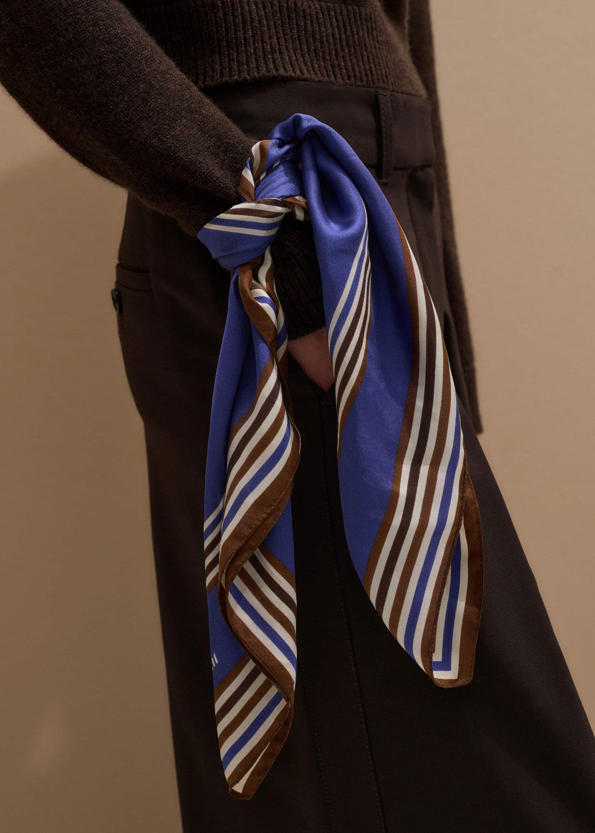 ME and EM Accessories Blue Striped Silk Multi-Border Scarf
