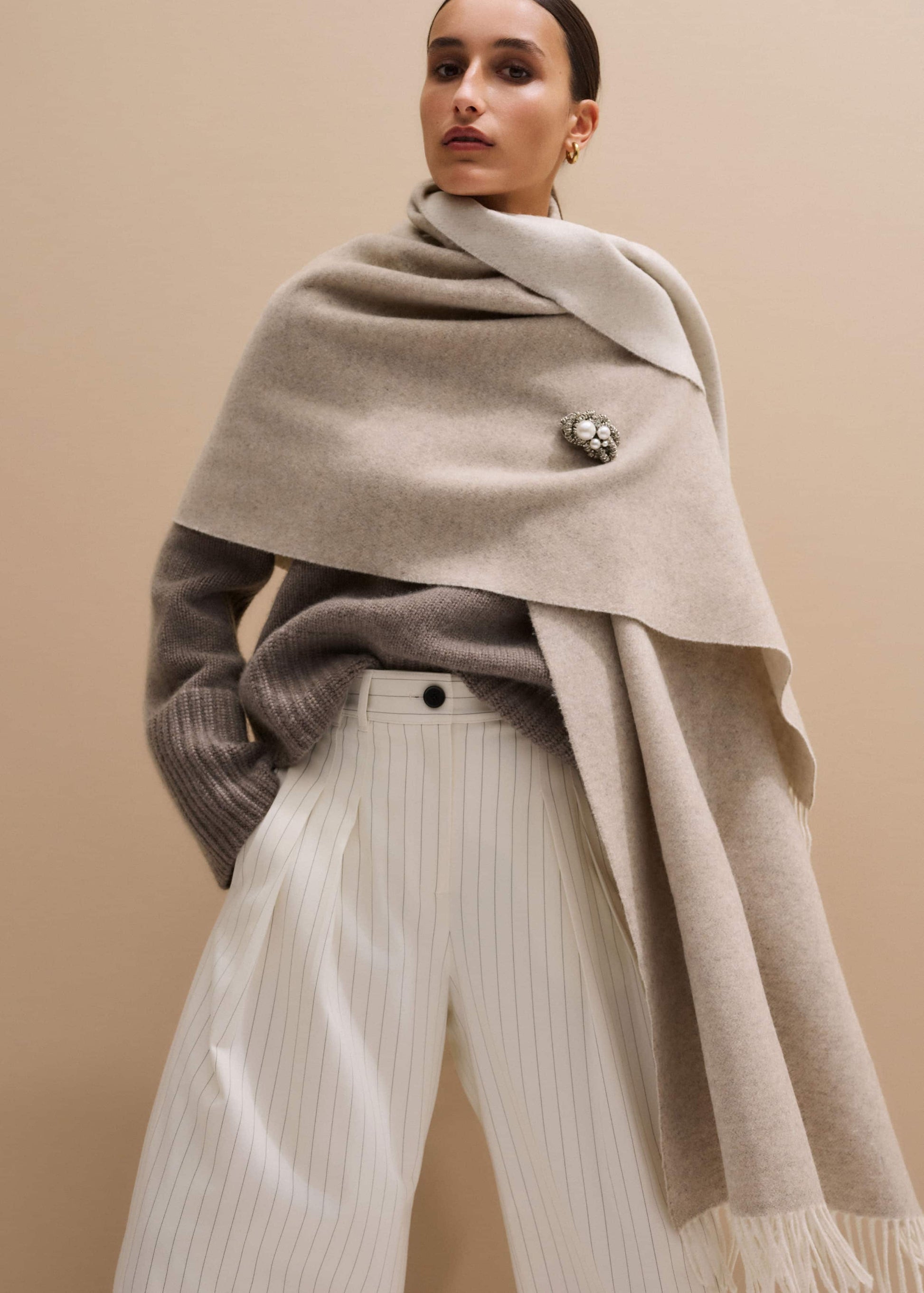 ME and EM Accessories Cream Cashmere Blend Travel Scarf