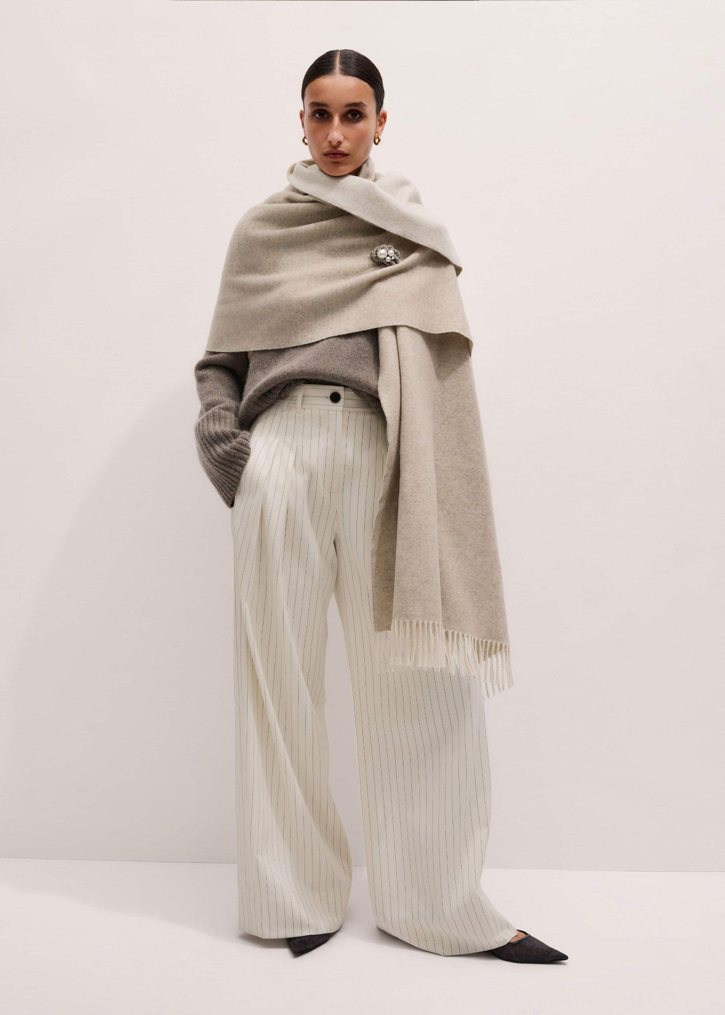 ME and EM Accessories Cream Cashmere Blend Travel Scarf