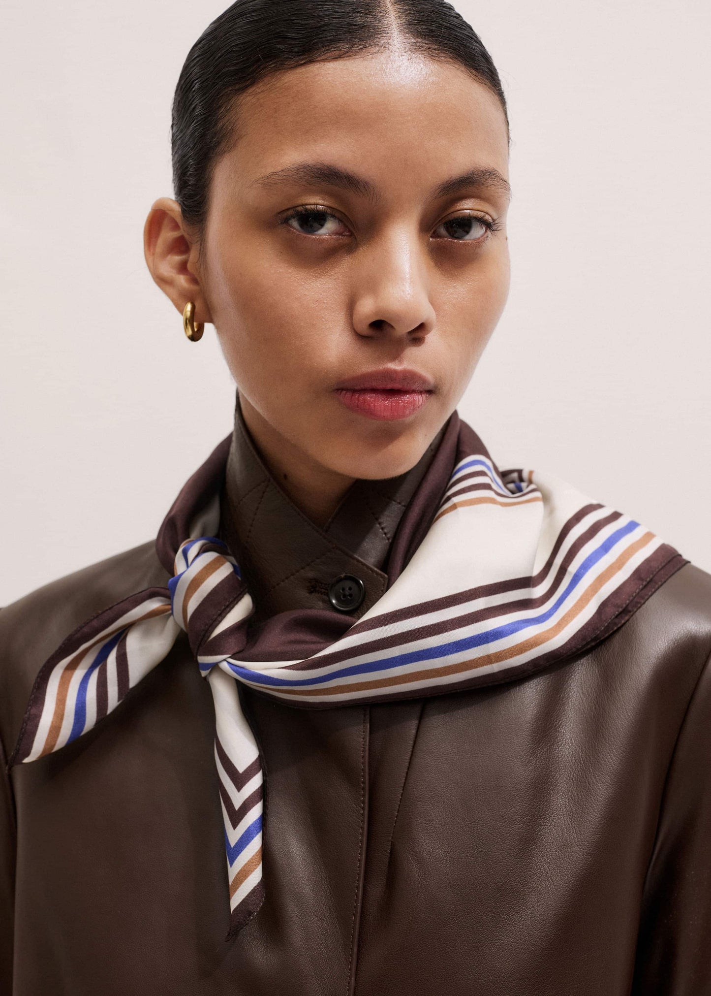 ME and EM Accessories Brown Striped Silk Multi-Border Scarf