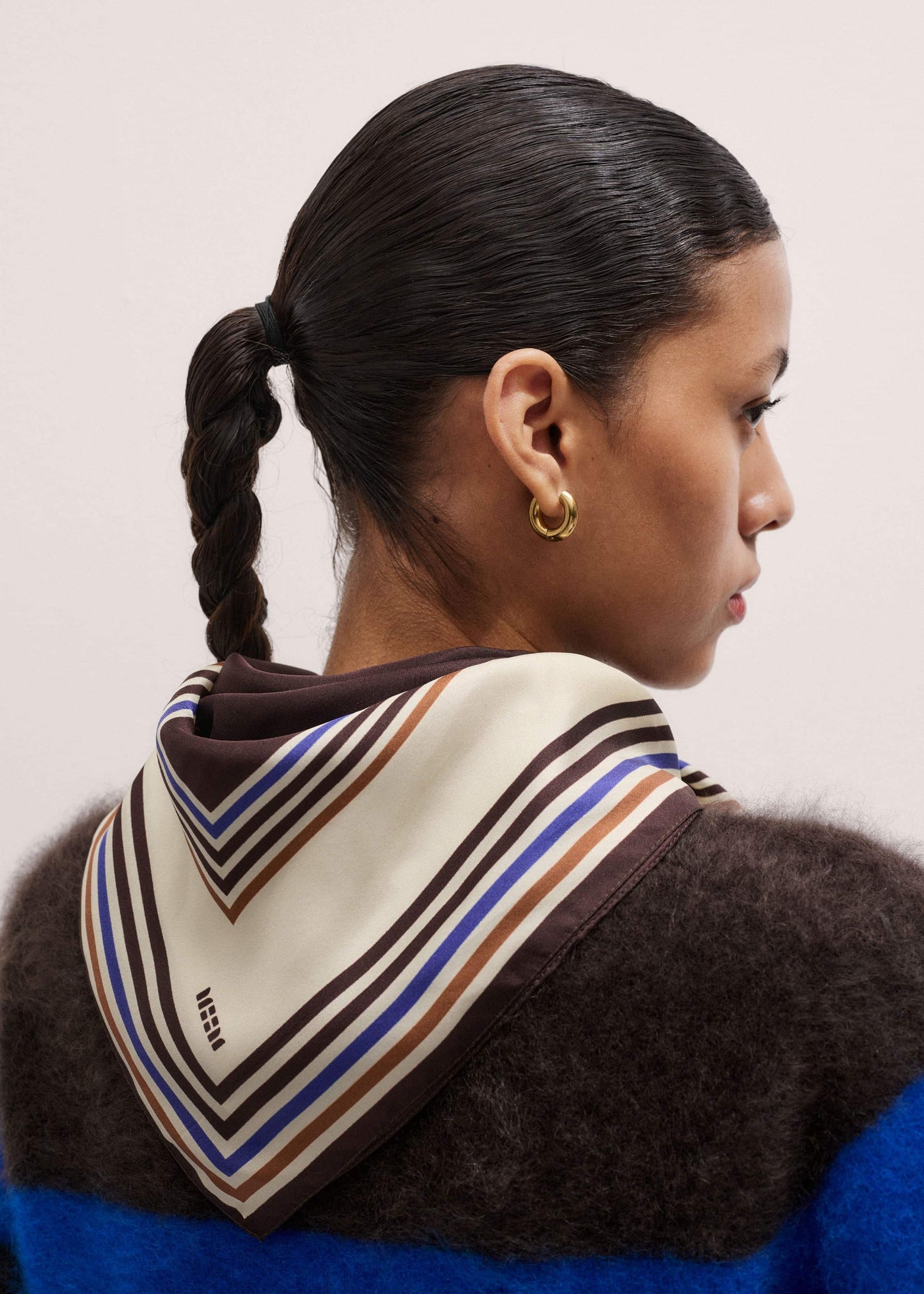 ME and EM Accessories Brown Striped Silk Multi-Border Scarf