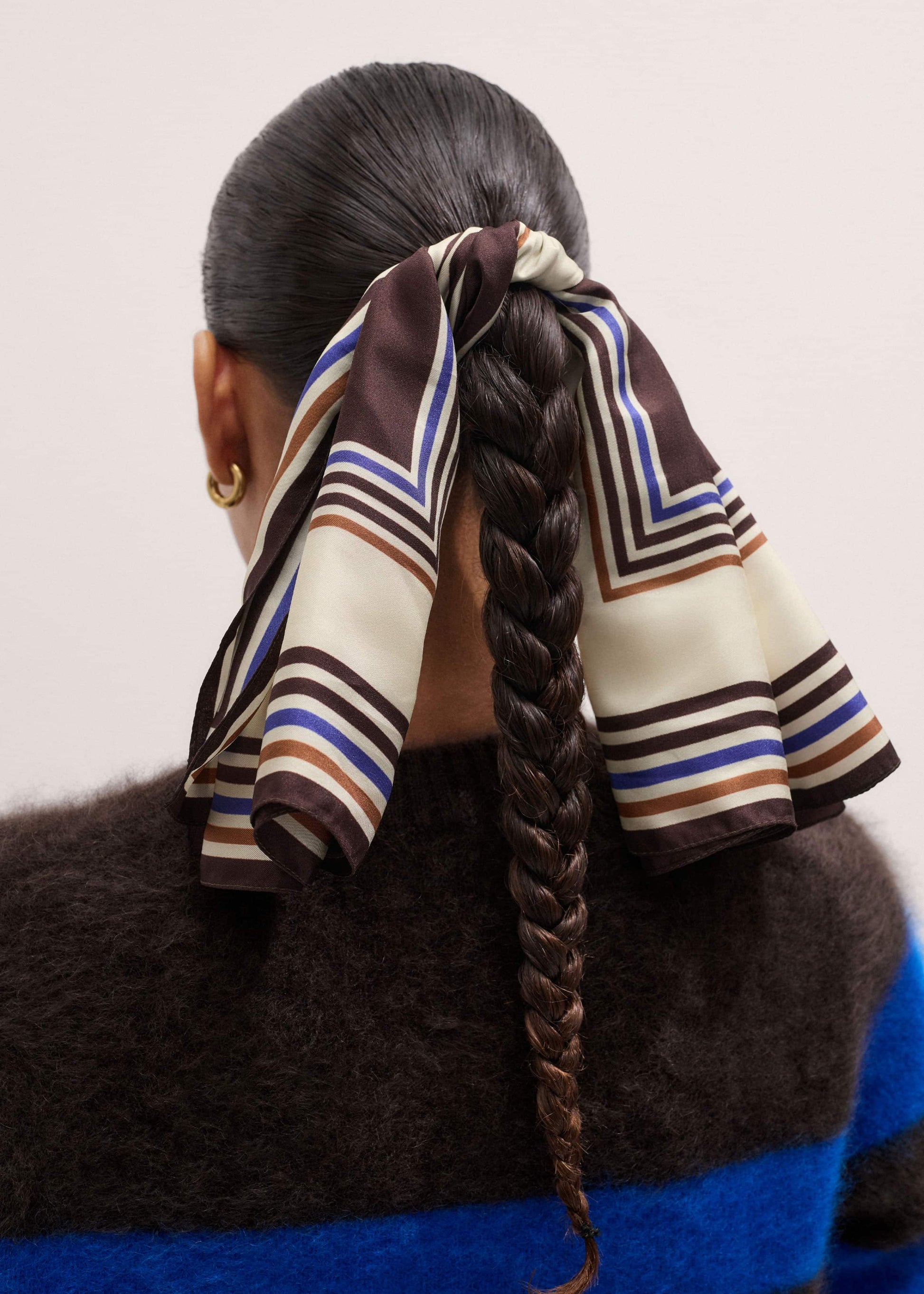 ME and EM Accessories Brown Striped Silk Multi-Border Scarf