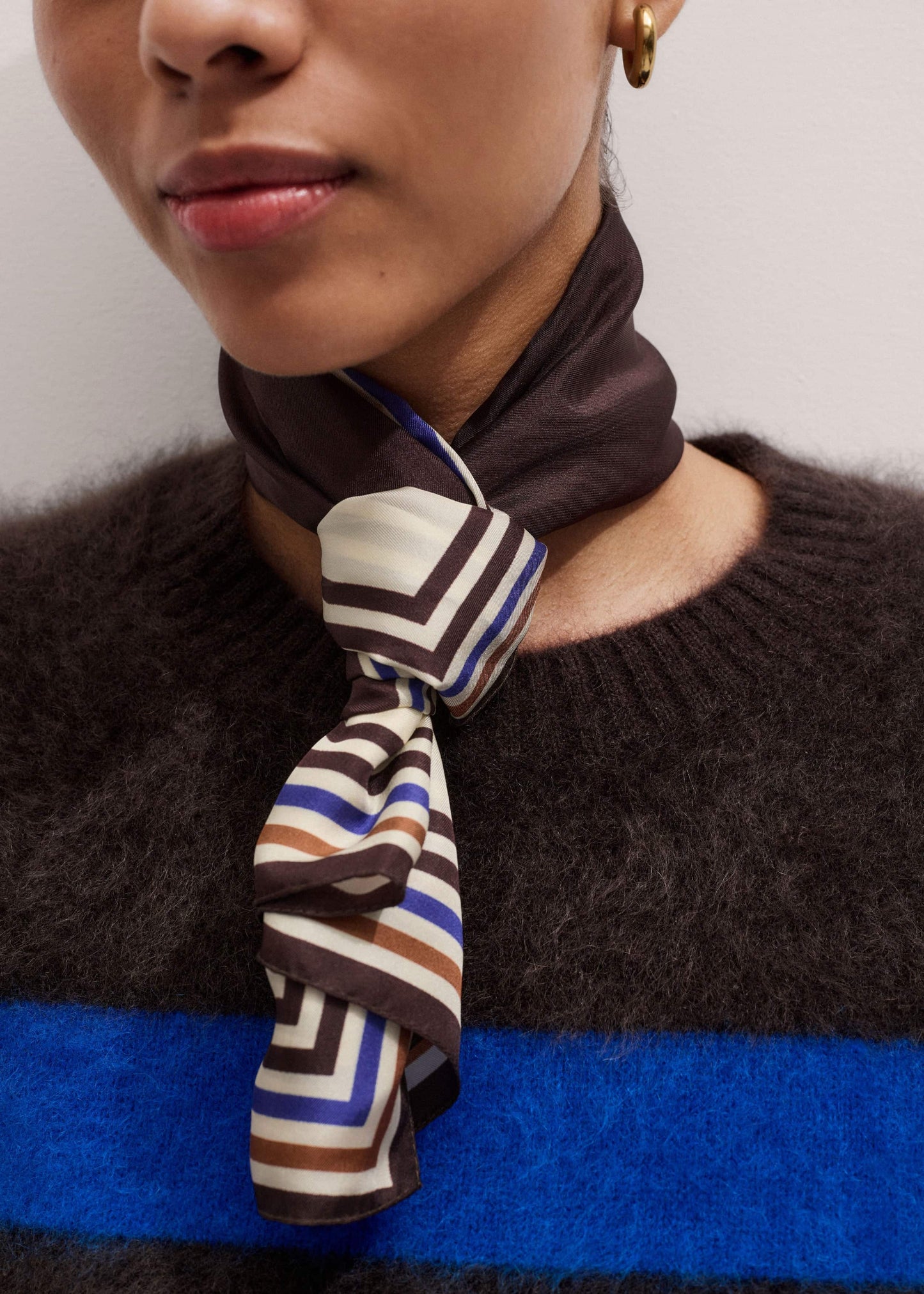 ME and EM Accessories Brown Striped Silk Multi-Border Scarf