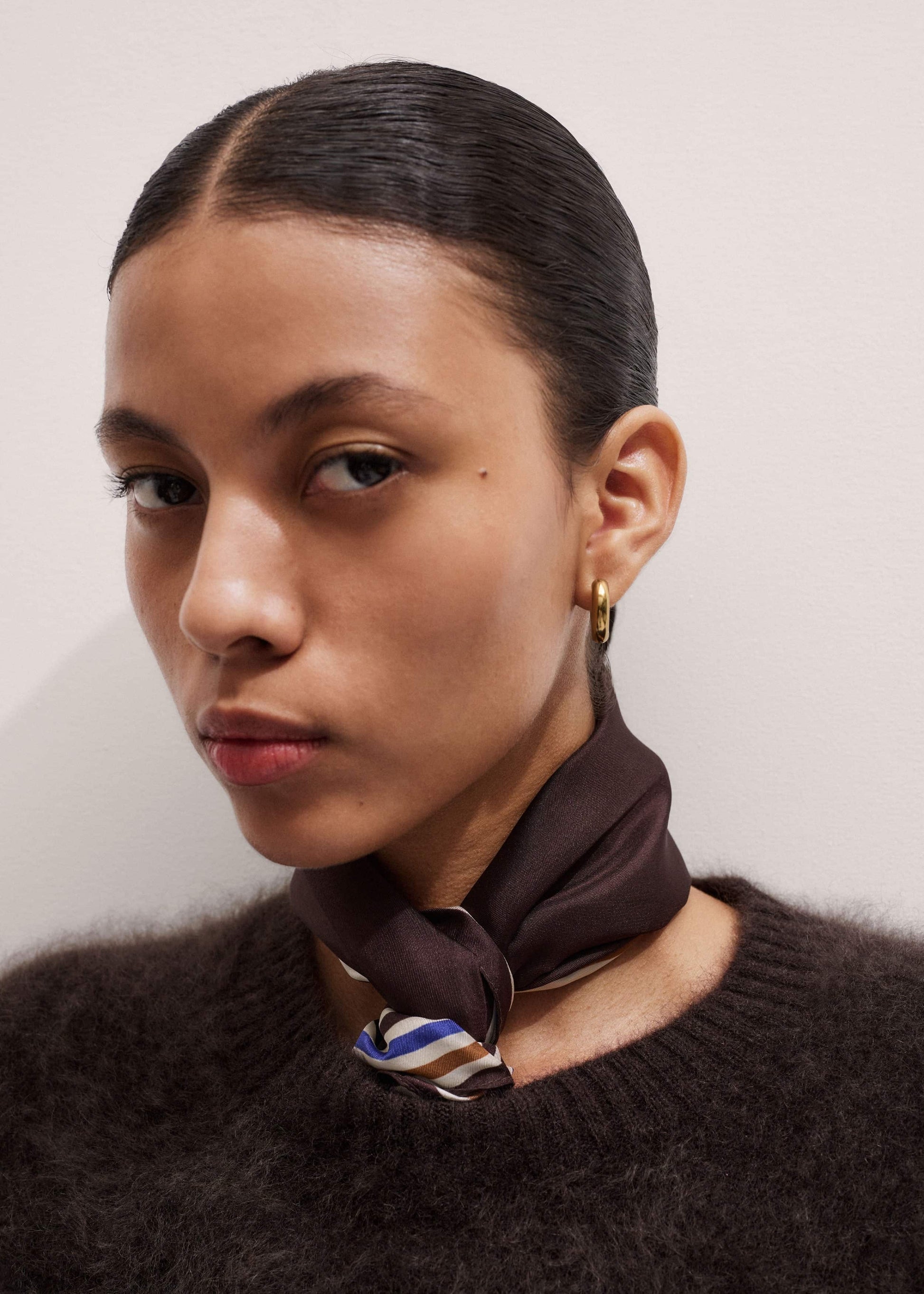 ME and EM Accessories Brown Striped Silk Multi-Border Scarf
