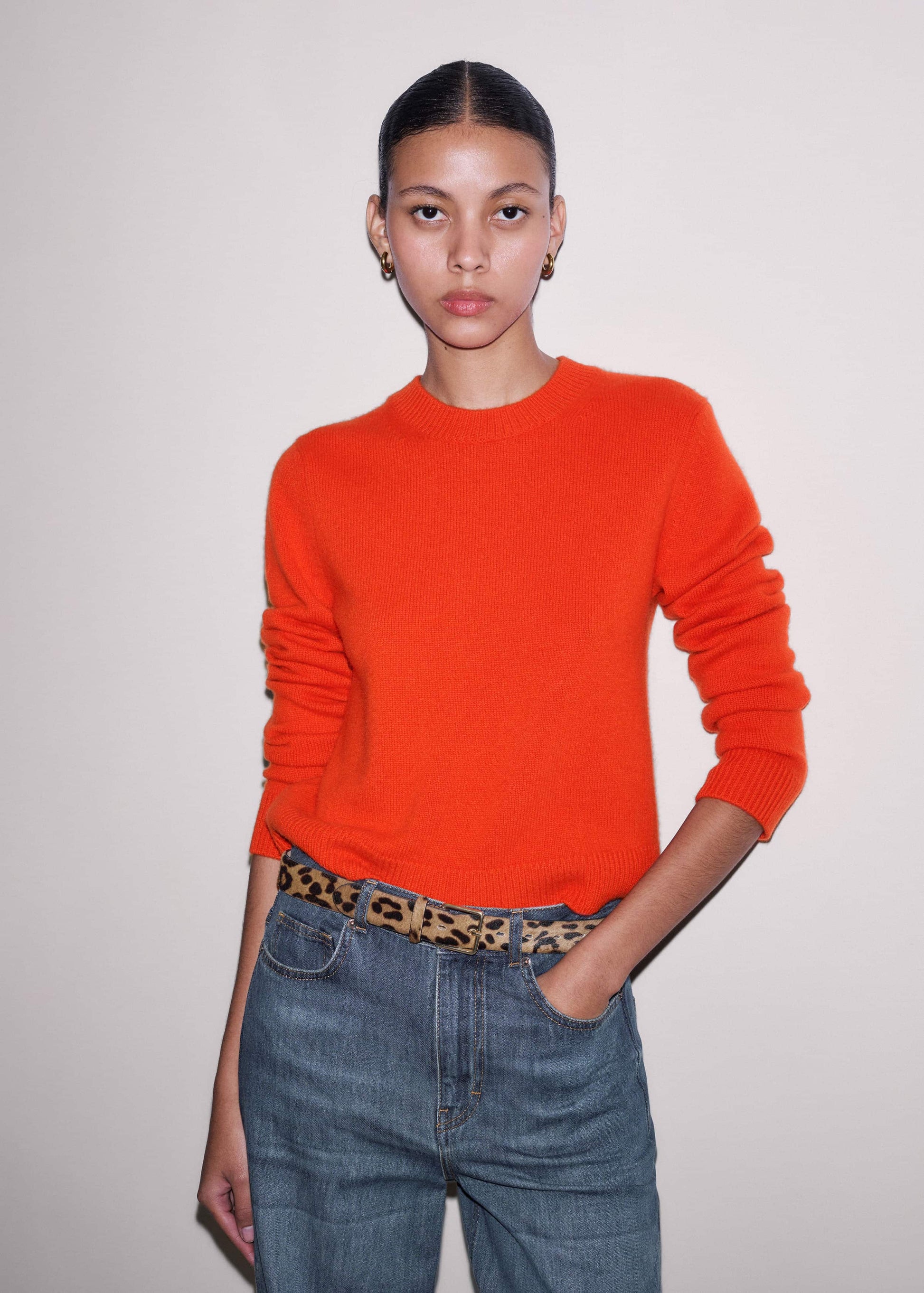 ME and EM Accessories Orange Cashmere Triangle Knit Scarf