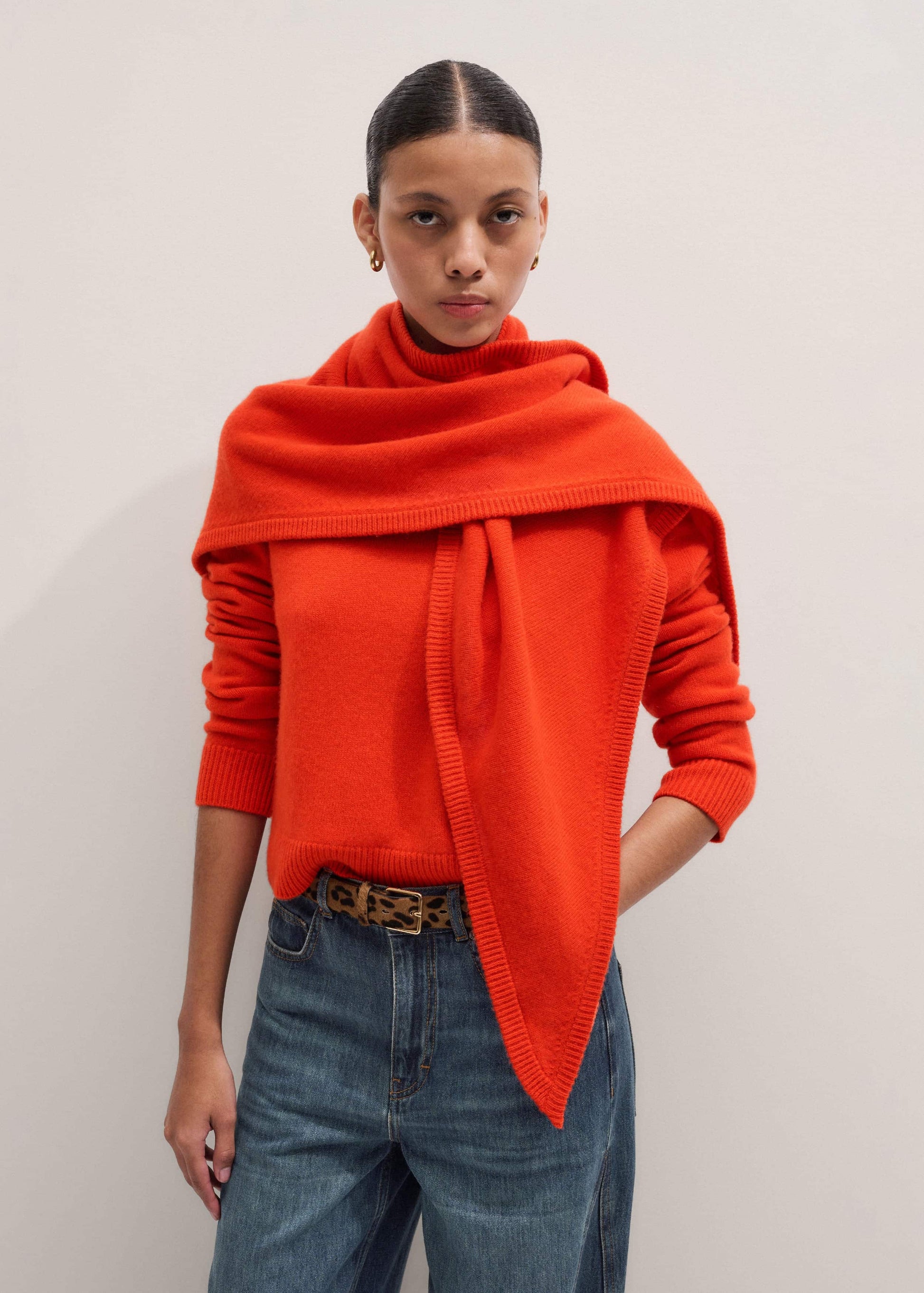 ME and EM Accessories Orange Cashmere Triangle Knit Scarf