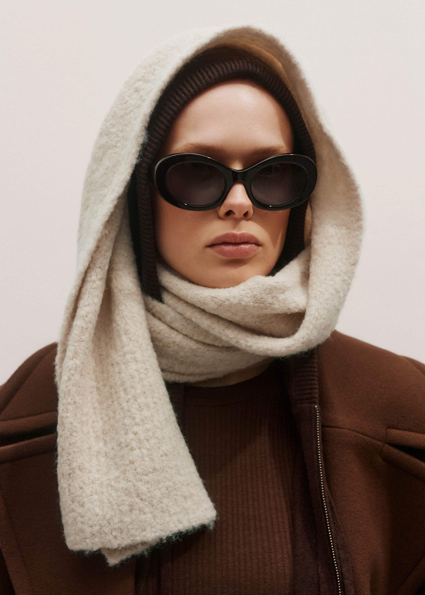 ME and EM Accessories Oatmeal Merino Wool Bouclé Knit Scarf