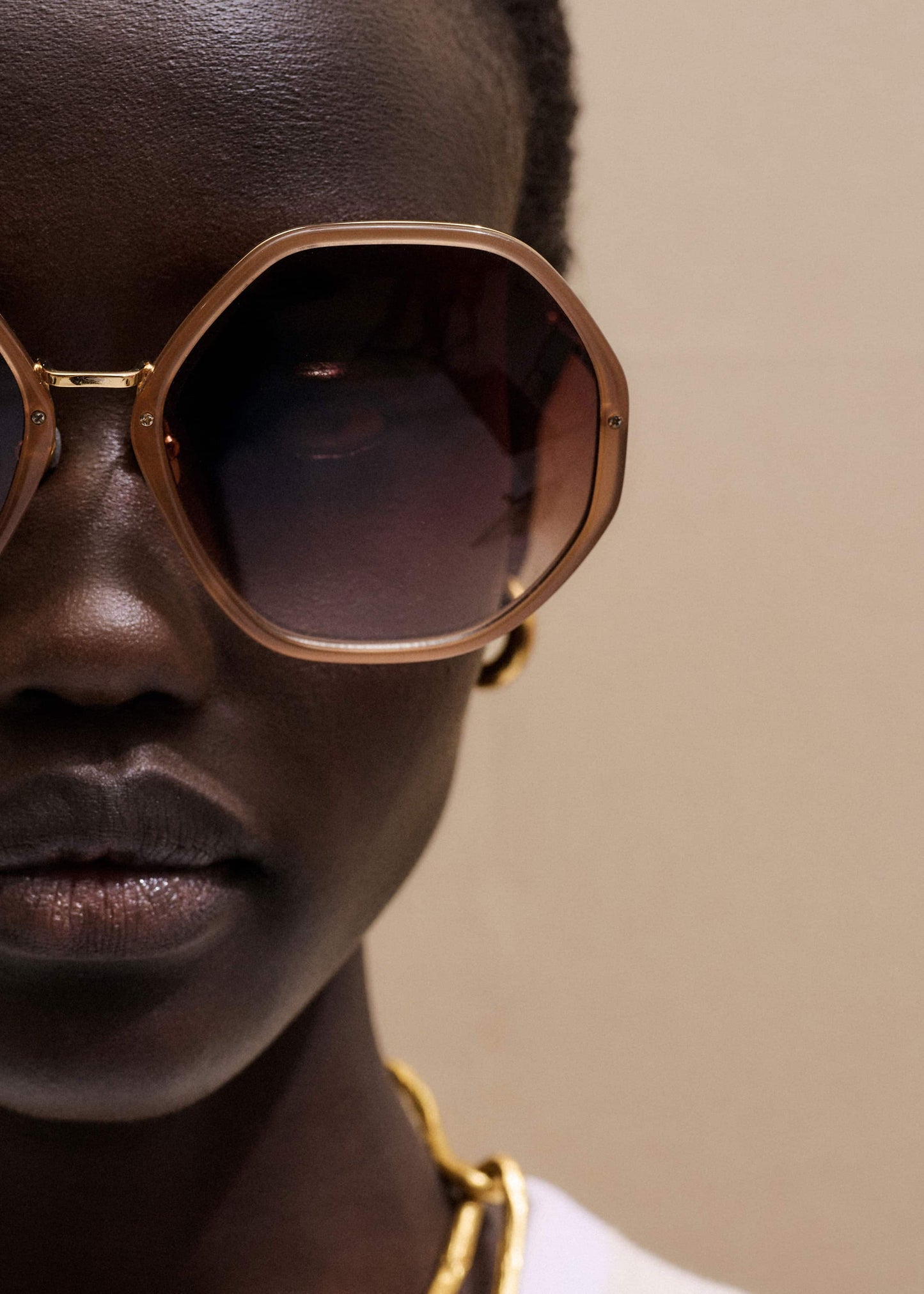 ME and EM Accessories Smokey Nude Heptagonal Frame Sunglasses