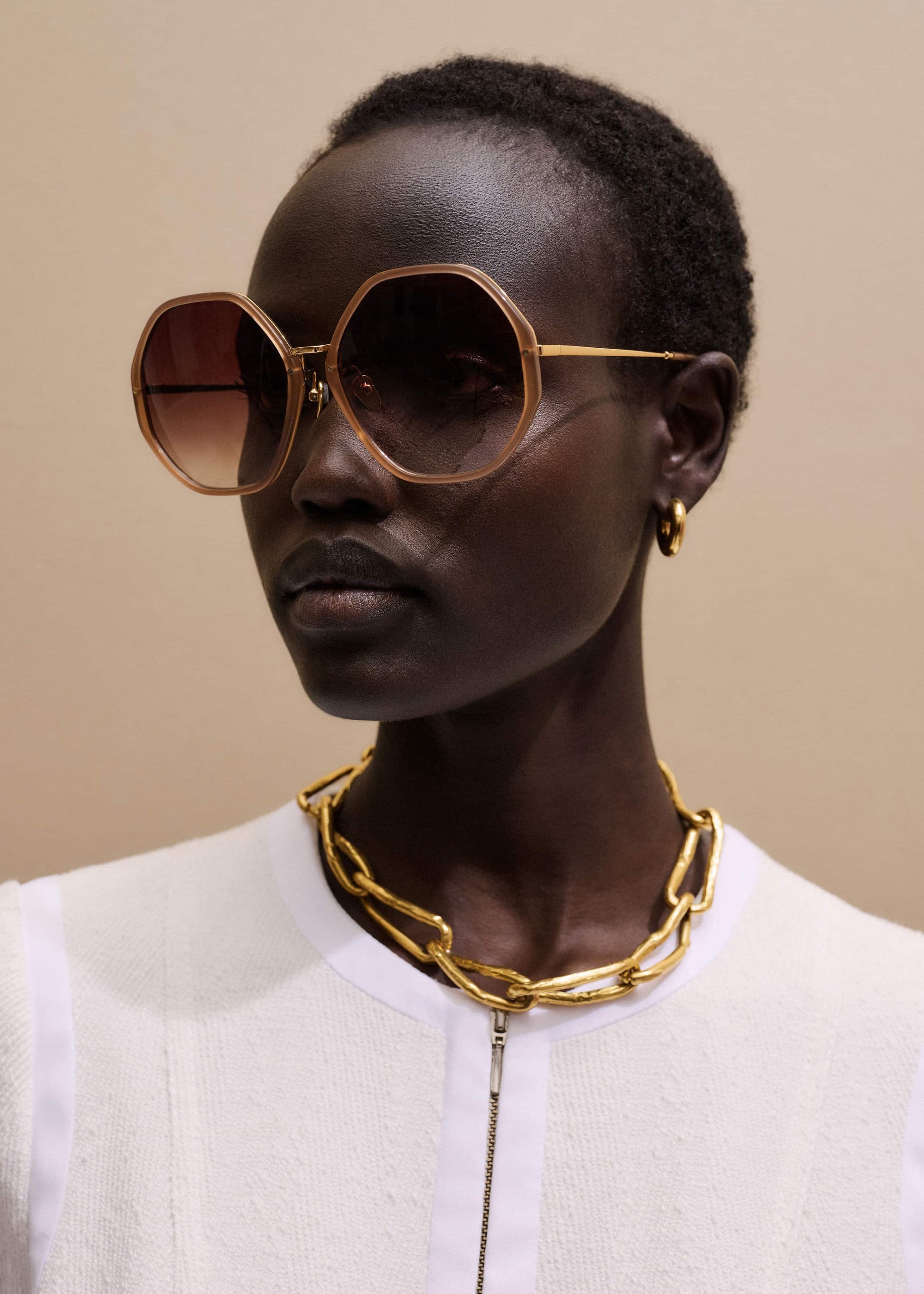 ME and EM Accessories Smokey Nude Heptagonal Frame Sunglasses