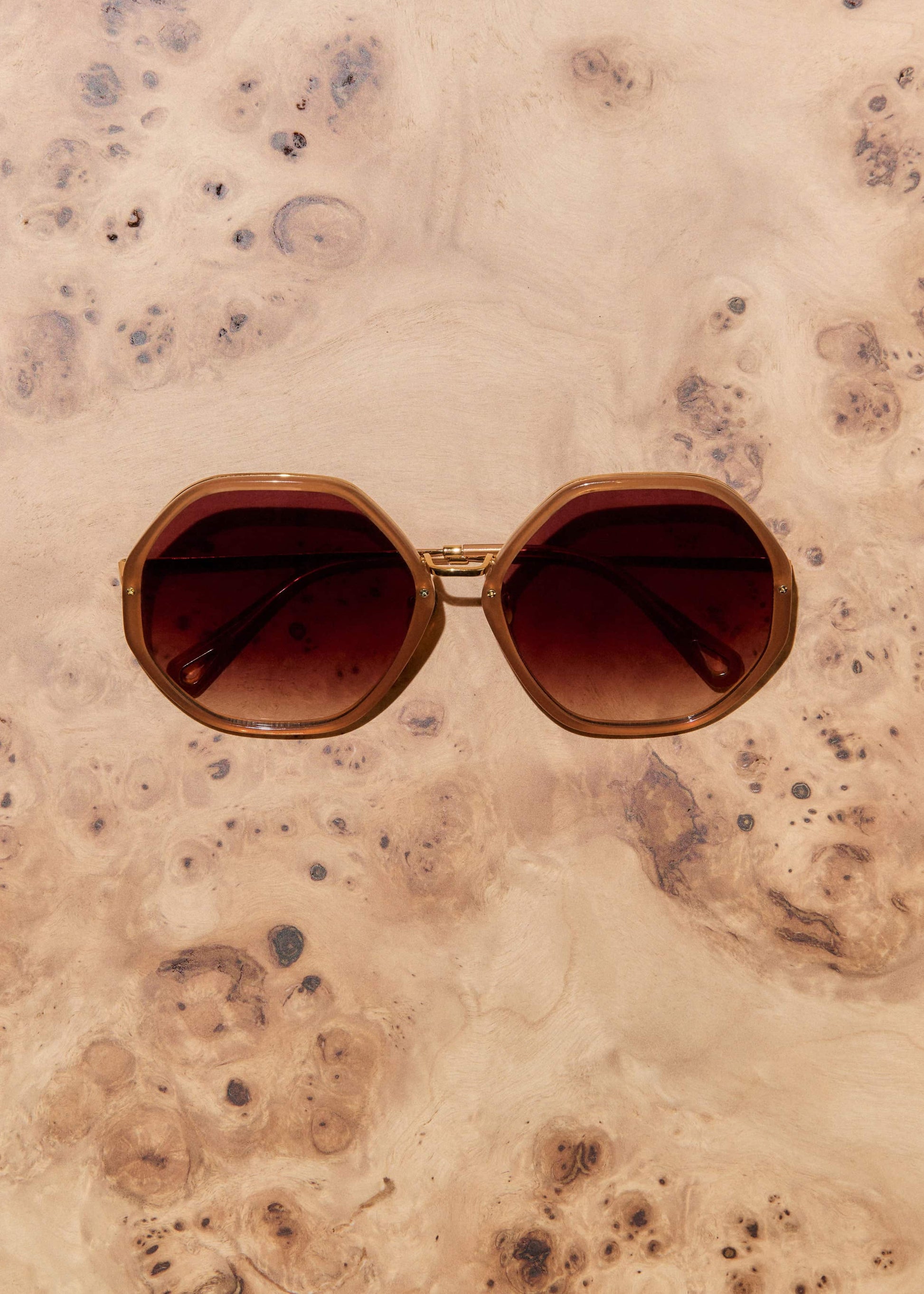 ME and EM Accessories Smokey Nude Heptagonal Frame Sunglasses