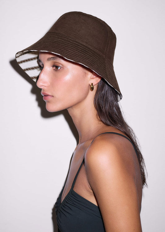 ME and EM Accessories Brown Striped Reversible Bucket Hat